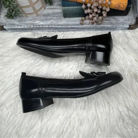 Franco Sarto | Heeled Leather Loafers | Black | Size 7.5 - Picture 3 of 9